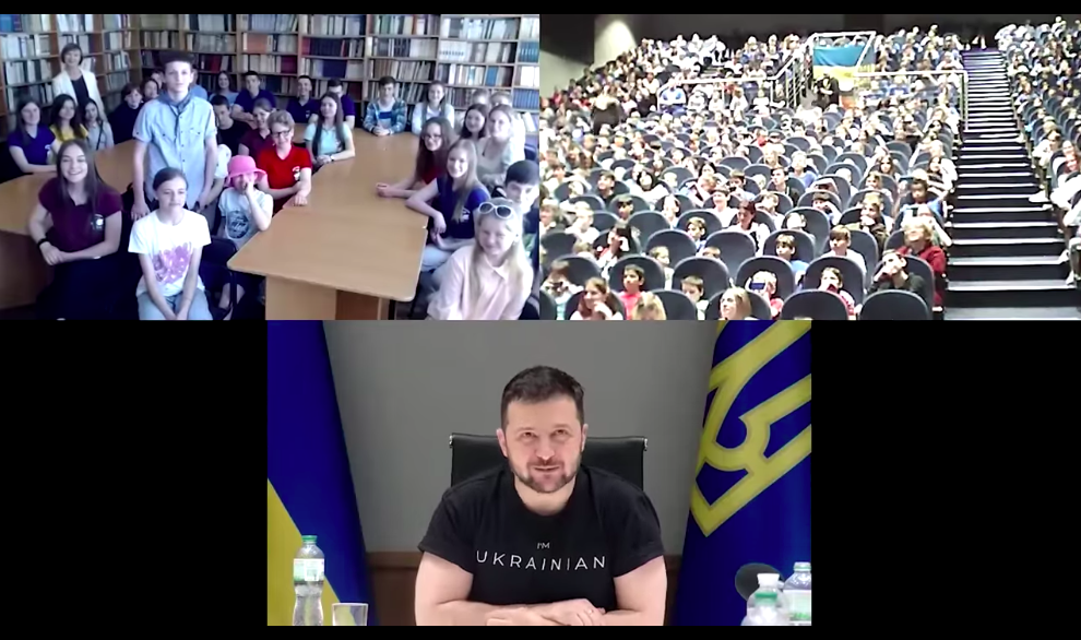烏克蘭總統澤倫斯基透過視訊向留在波蘭等地的兒童問候。（FB/＠Володимир Зеленський)