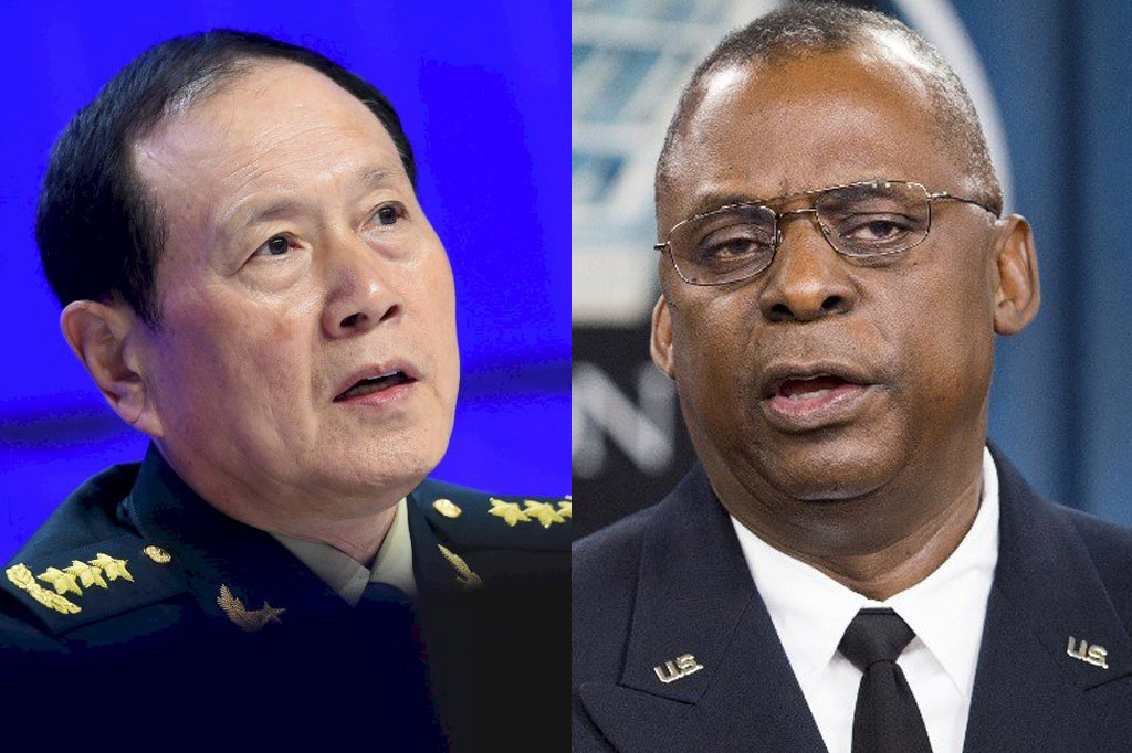 中國國防部長魏鳳和(左)及美國國防部長奧斯汀(右)。(資料合成圖/AFP)