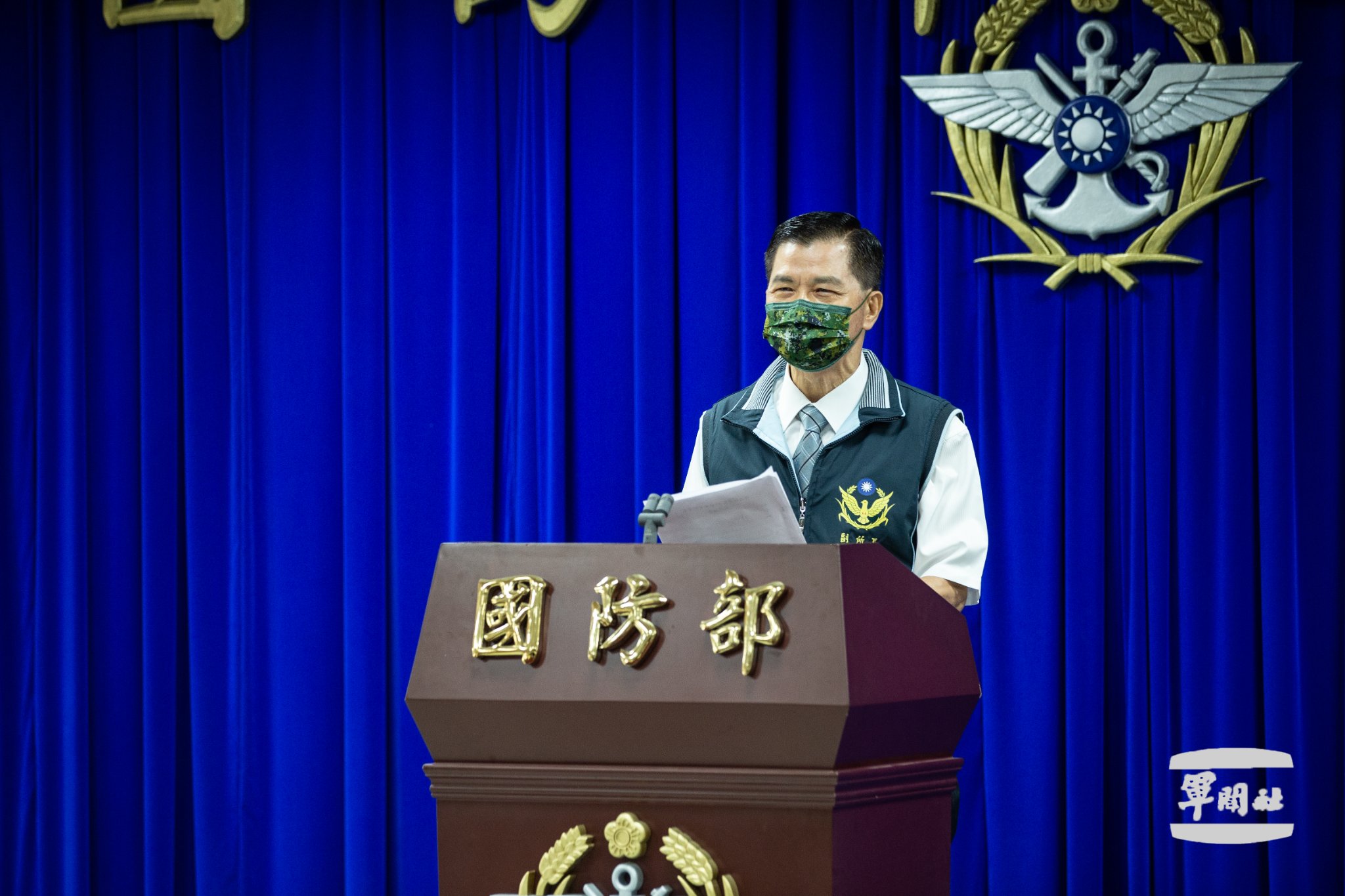 警政署民防所副所長林國華出席國防部記者會。（資料照片/ 國防部提供）