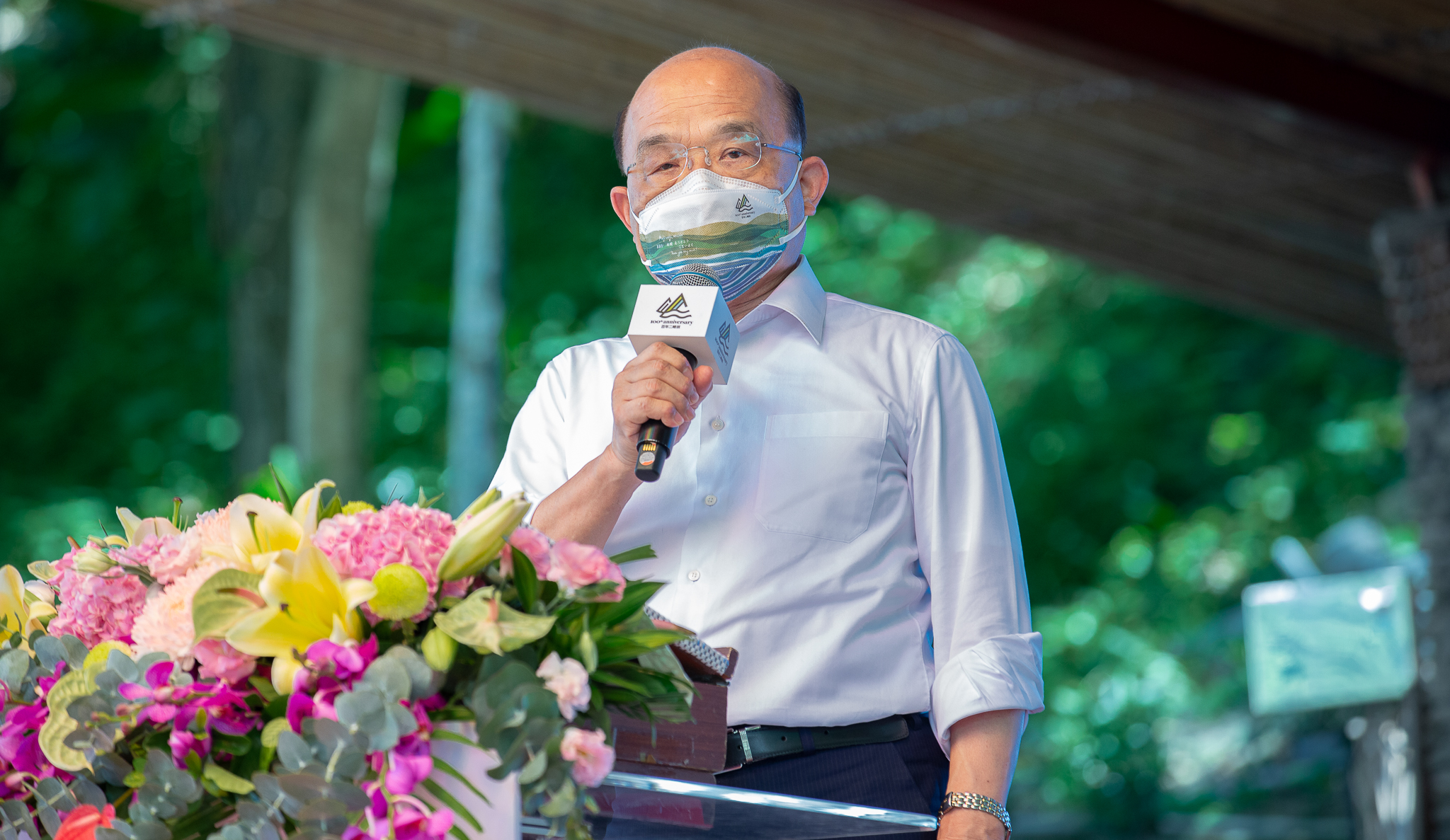 行政院長蘇貞昌23日上午在出席屏東二峰圳百年紀念典禮。(總統府提供)