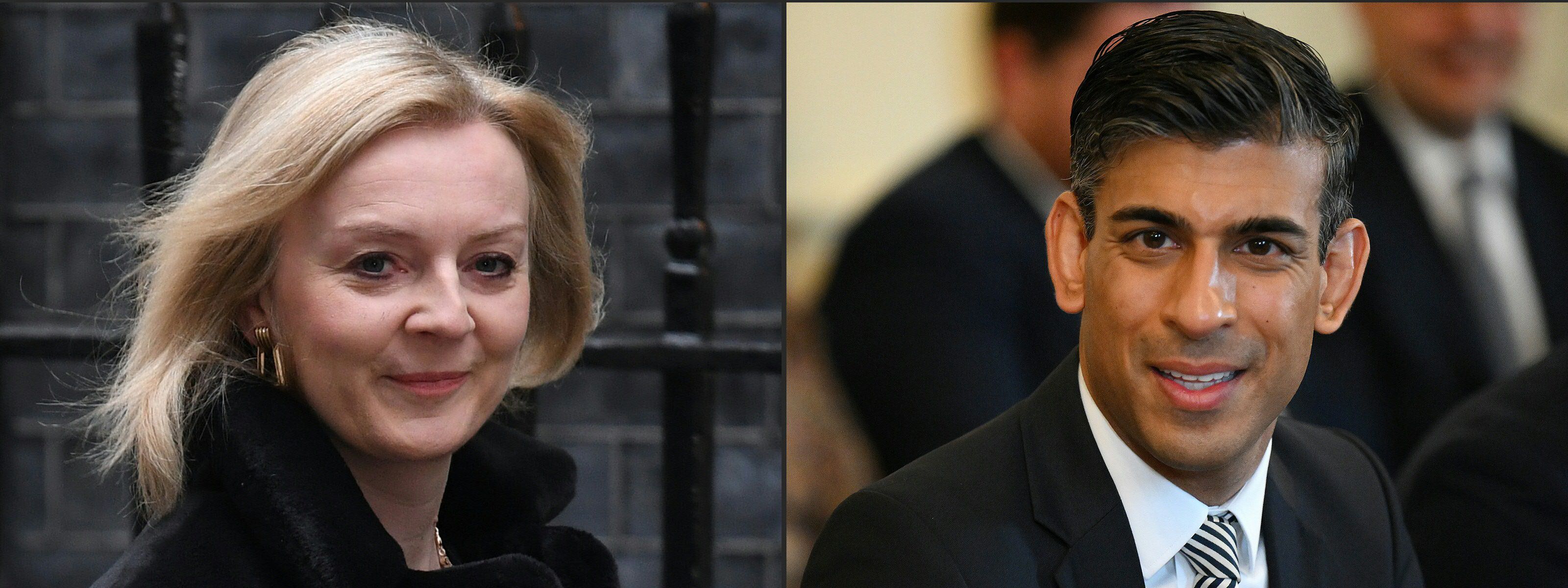 英國前財政大臣蘇納克(Rishi Sunak)(右)和外交大臣特拉斯(Liz Truss)(左)進行首相爭奪戰。(AFP)