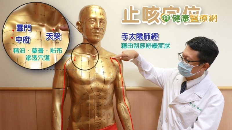 藉由簡單方式刺激穴道，緩解咽癢咳嗽症狀。(圖：健康醫療網 提供)