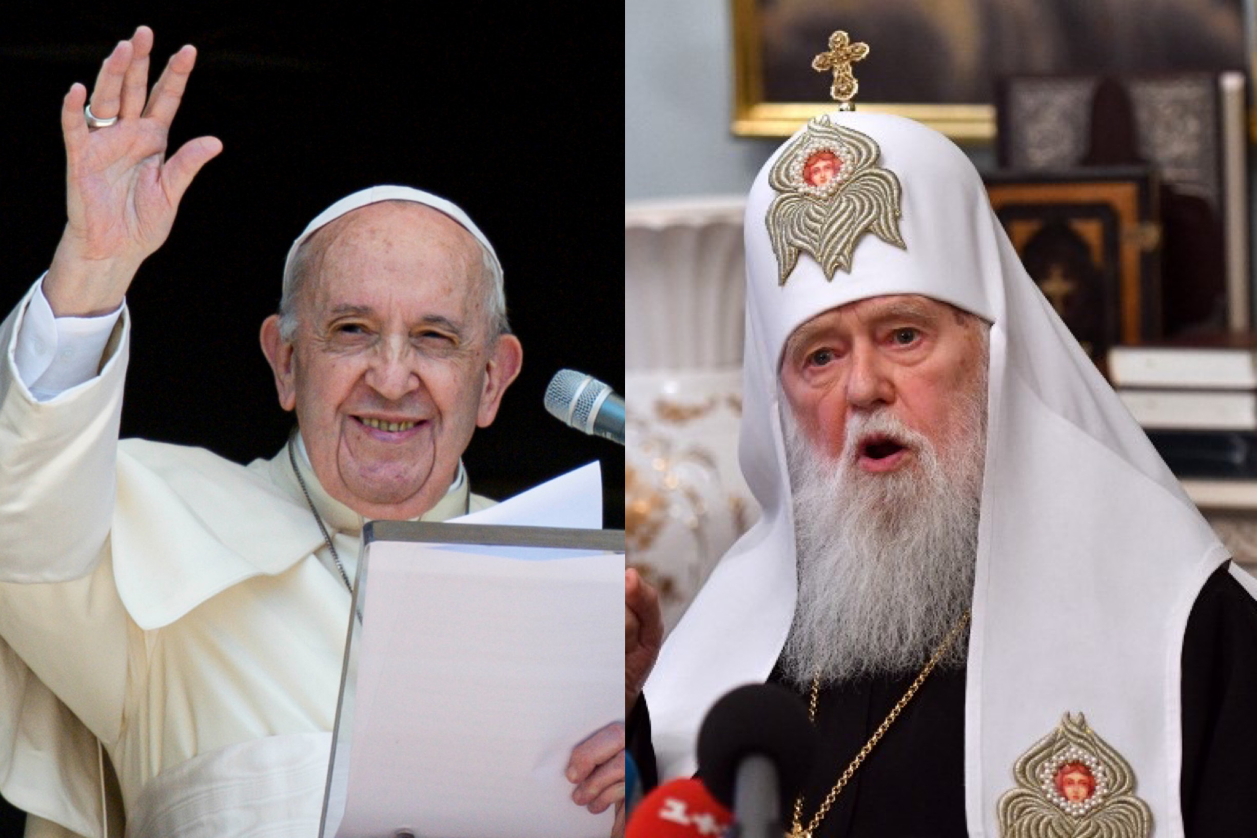 教宗方濟各(左)將出席9月在哈薩克舉辦的一項宗教領袖會議，有望與俄羅斯東正教牧首基里爾(右)會面。(合成圖)