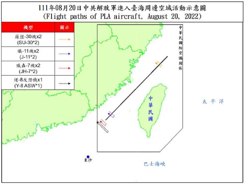 8月20日 台海周邊空情示意圖 (圖：國防部)
