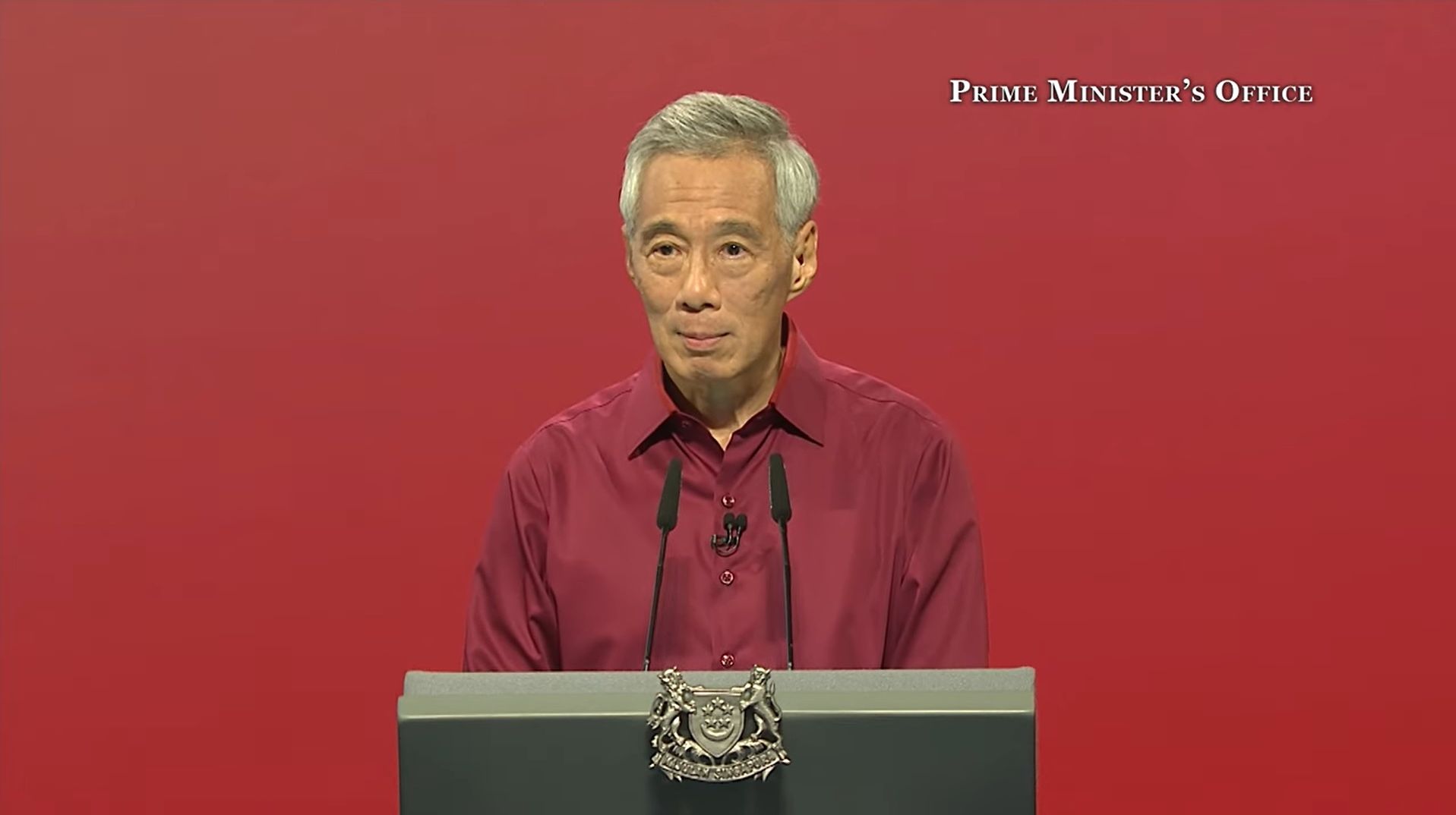 新加坡總理李顯龍21日在新加坡國慶群眾大會上發表演說。(圖:翻拍自星總理府Youtube)