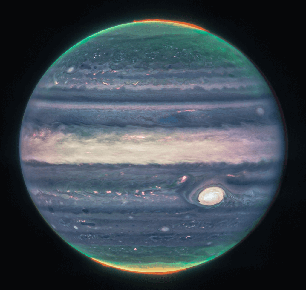NASA的韋伯太空望遠鏡拍到壯麗的木星影像。(圖：NASA)