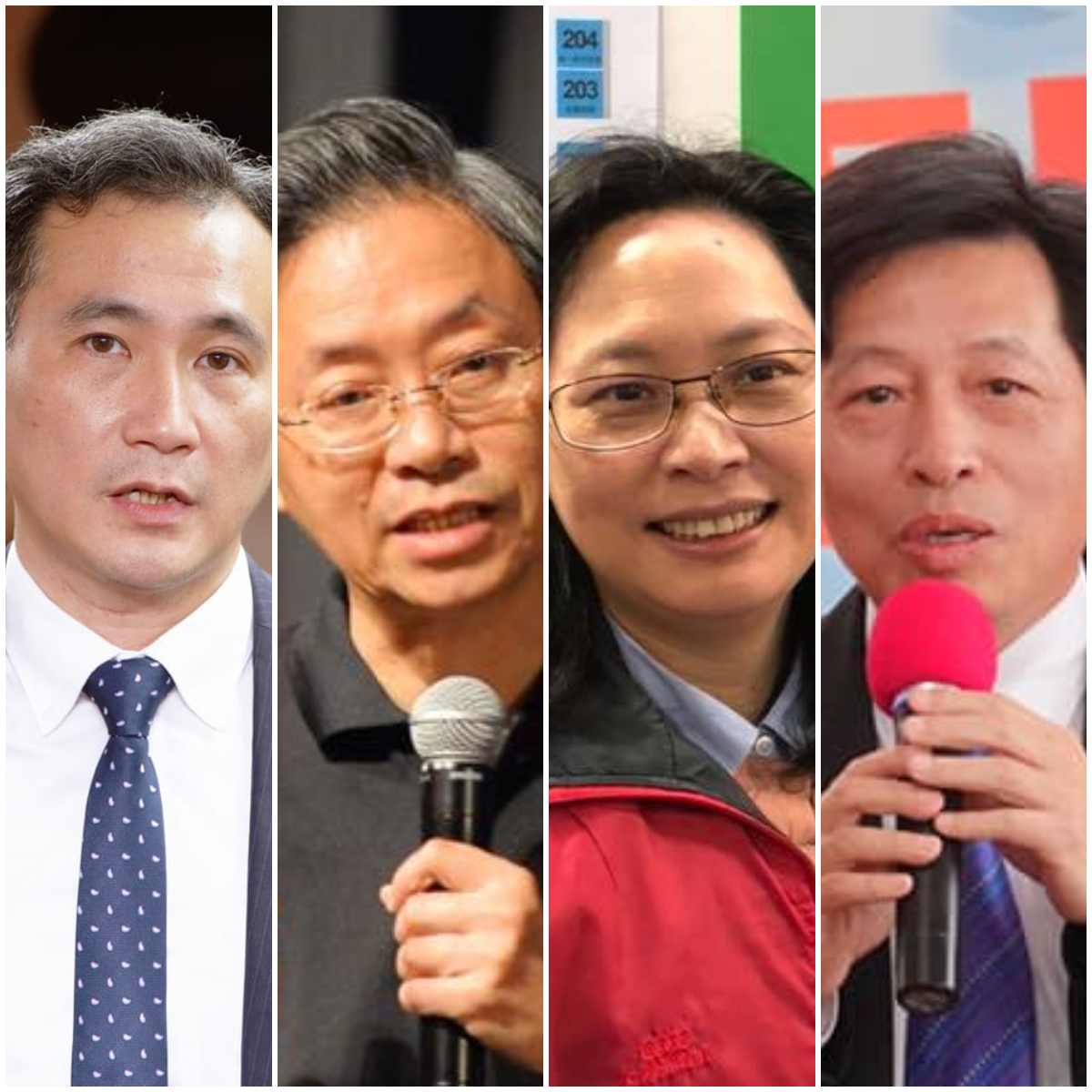 民進黨桃園市長參選人鄭運鵬(左一)、國民黨桃園市長參選人張善政(左二)、民眾黨桃園市長參選人賴香伶(右二)、桃園市長參選人鄭寶清(右一)。(合成圖)