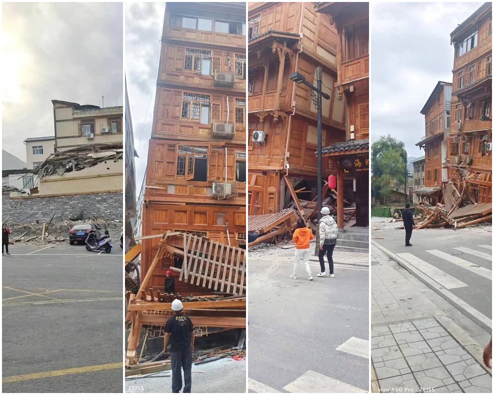 中國四川省瀘定縣5日中午發生規模6.8強震。合成圖。(微博)