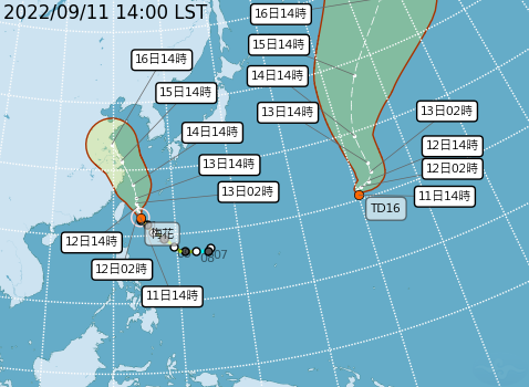 中颱梅花牛步，北部防雨、沿海留意長浪。(圖：中央氣象局)