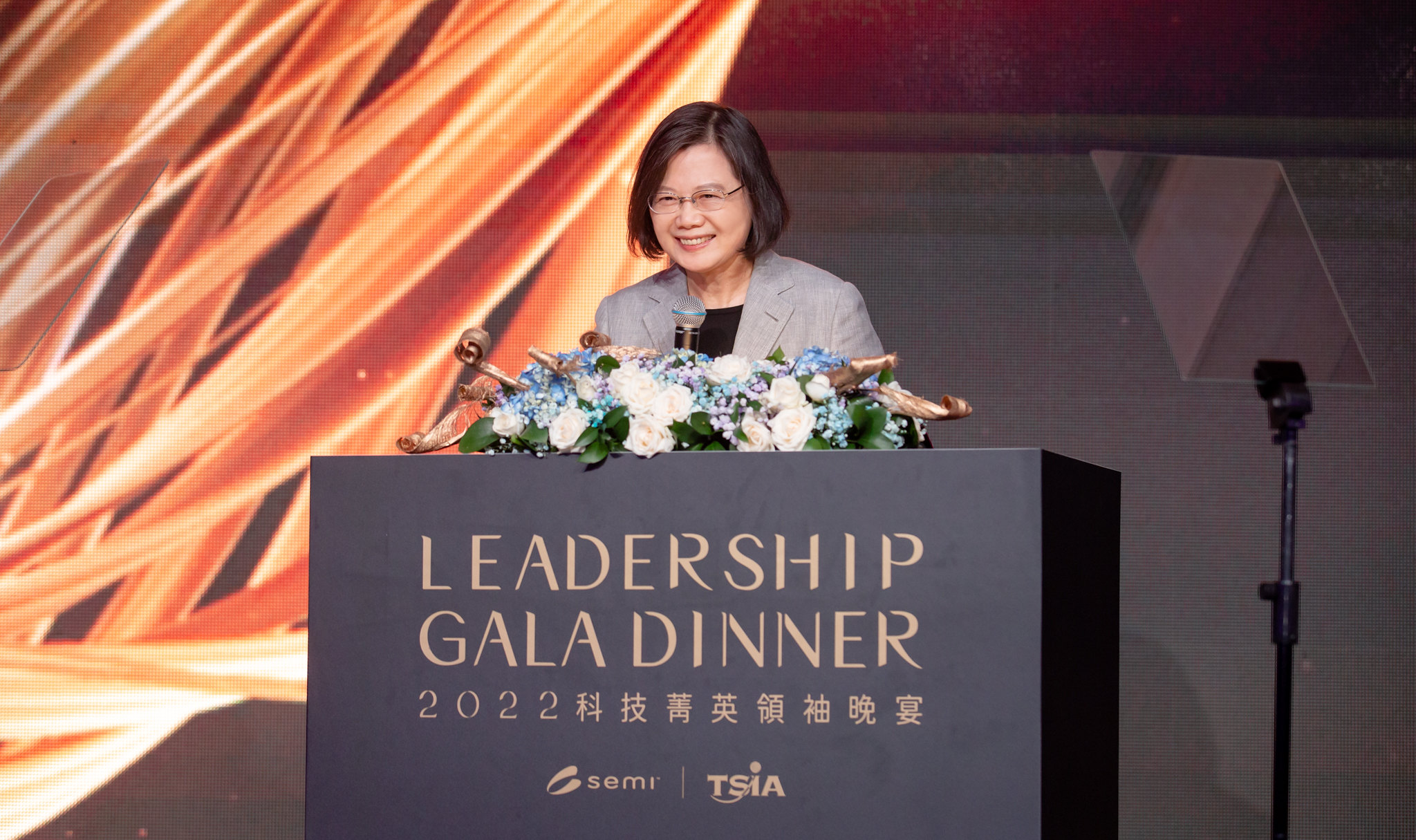 蔡英文總統14日出席「SEMICON Taiwan 2022 科技菁英領袖晚宴」。(圖：總統府Flickr)