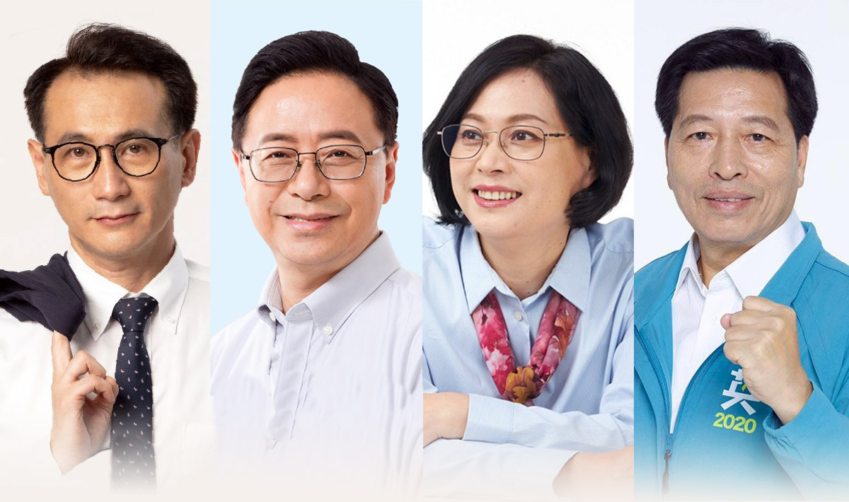 左起為民進黨參選人鄭運鵬、國民黨參選人張善政、民眾黨參選人賴香伶，以及民進黨前立委鄭寶清。(合成圖/翻攝自臉書)