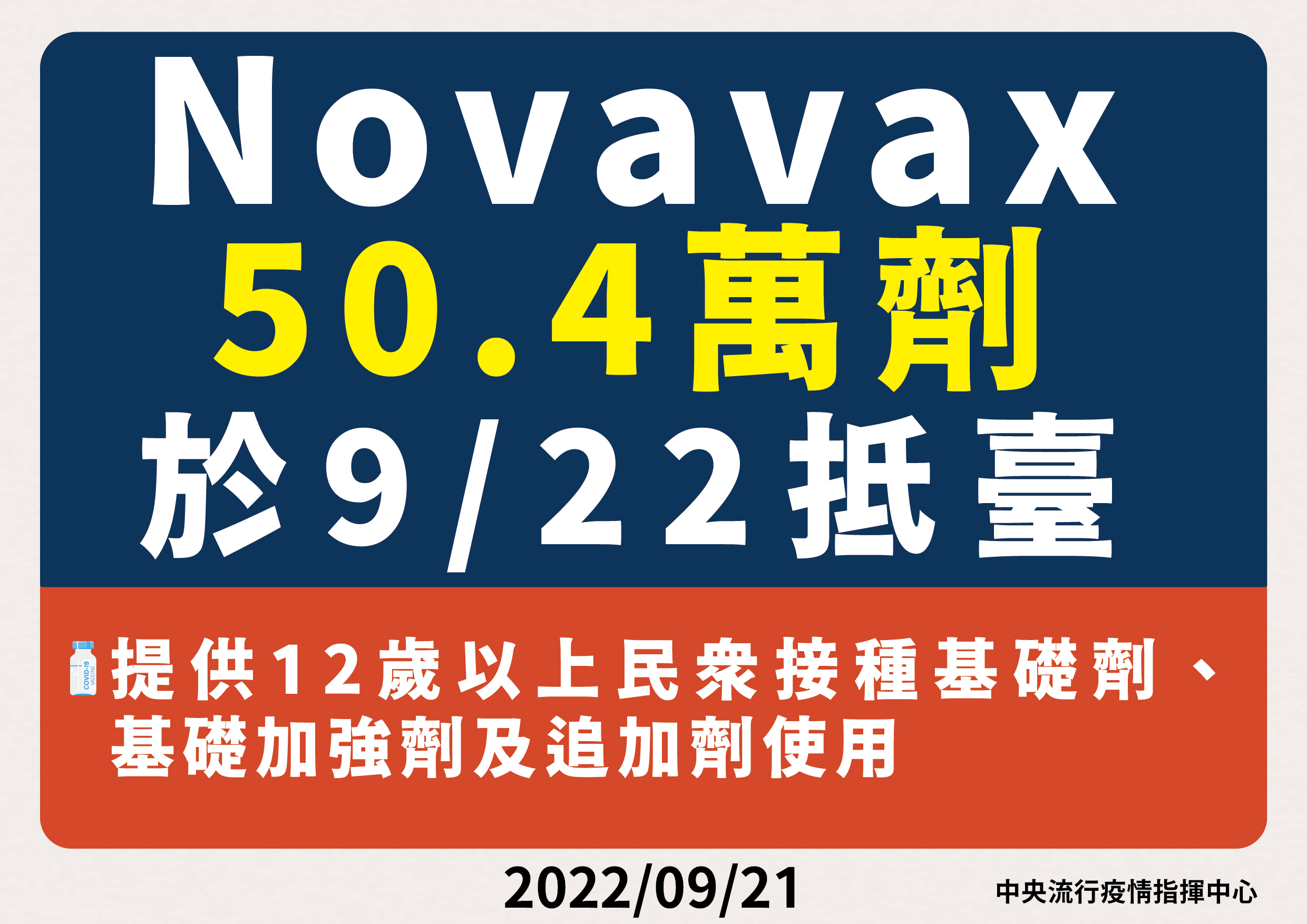 50.4萬劑Novavax疫苗22日上午抵台。(指揮中心提供)