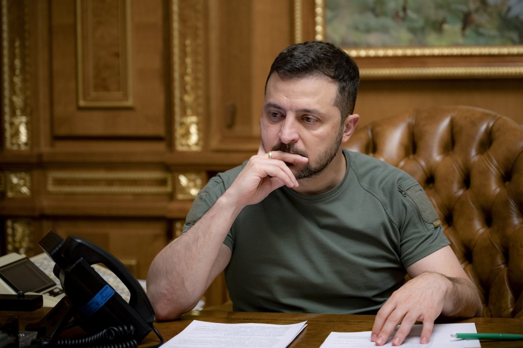 烏克蘭總統澤倫斯基(Volodymyr Zelensky)11日在與七國集團各國領導人的視訊會議上，要求七國集團支持在烏克蘭與白俄羅斯邊境的國際任務。(圖:烏克蘭總統府)