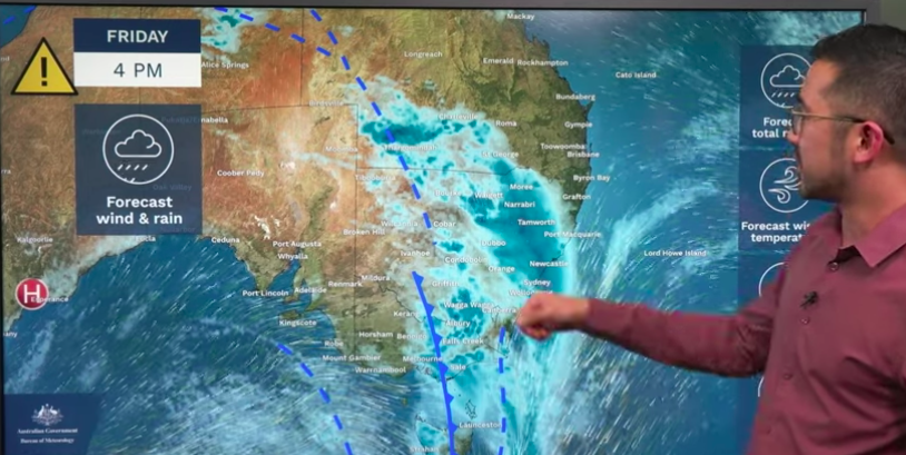 澳洲氣象局針對東部雨勢發布預告。（翻攝BOM預報影片）