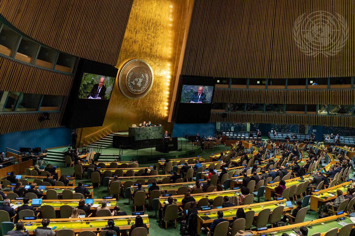 聯大通過譴責俄非法併吞烏領土。(UN Photo/Rick Bajornas)