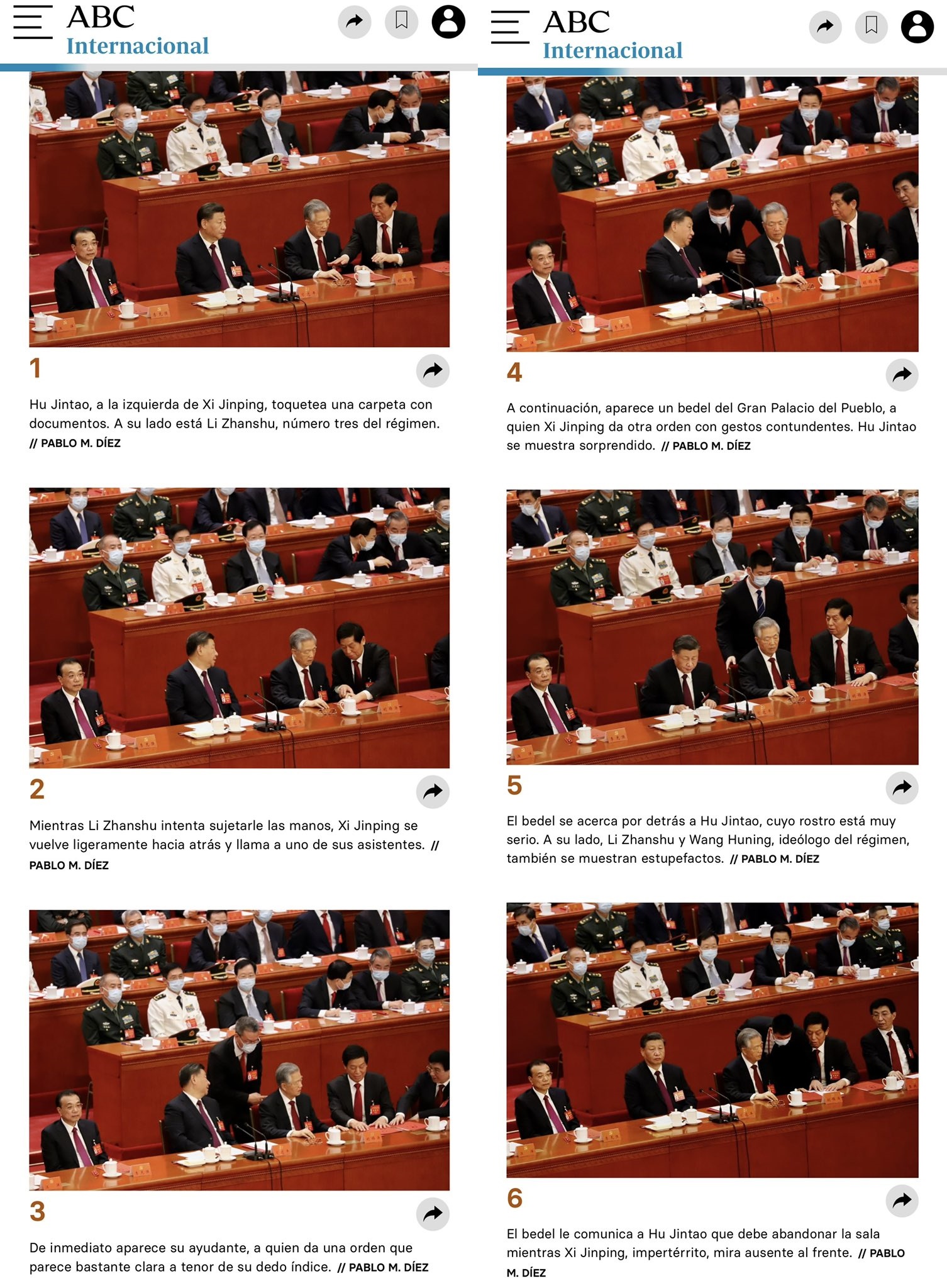 ABC記者拍到胡錦濤被強行架出場疑因翻文件要發表意見，引起網友熱議。（圖取自ABC網站）