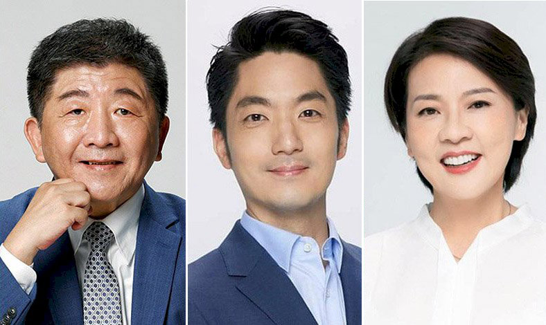 民進黨台北市長候選人陳時中(左起)、國民黨台北市長候選人蔣萬安、無黨籍台北市長候選人黃珊珊。(合成照/翻攝自陳時中、蔣萬安、黃珊珊臉書)