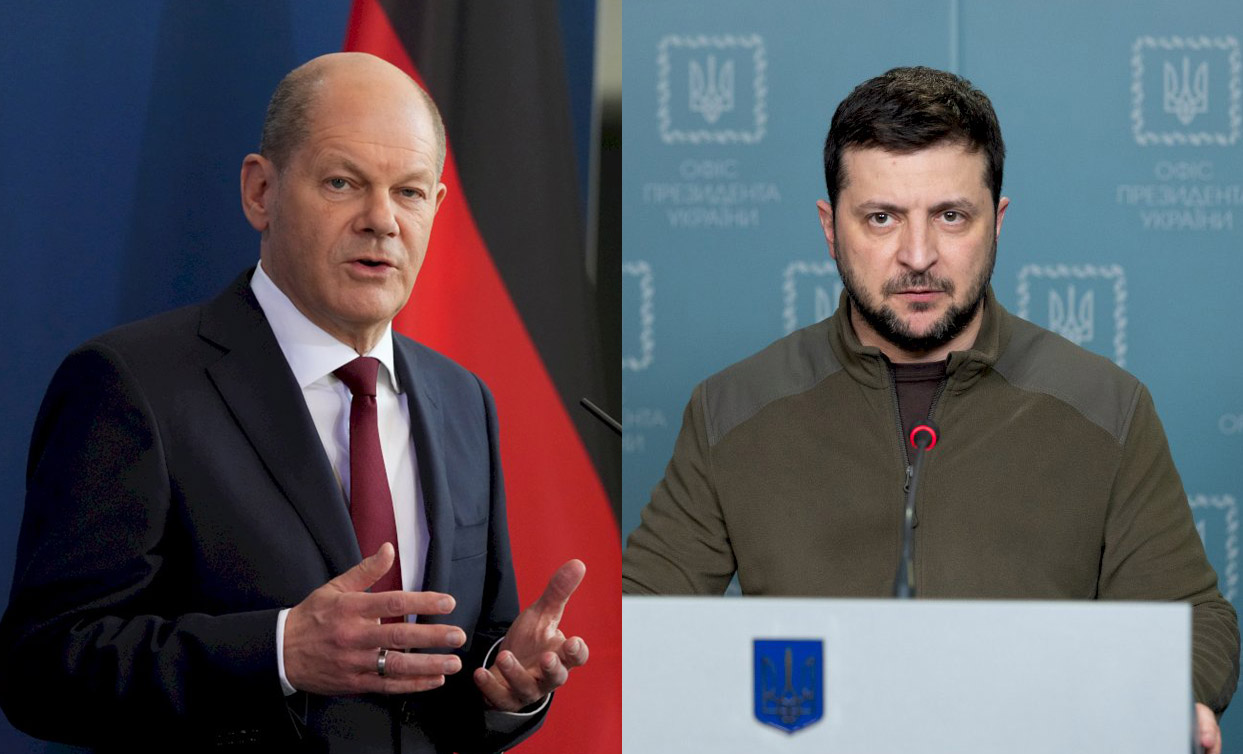 德國總理蕭茲(Olaf Scholz)和烏克蘭總統澤倫斯基(Olena Zelenska)。(資料合成照/AFP)
