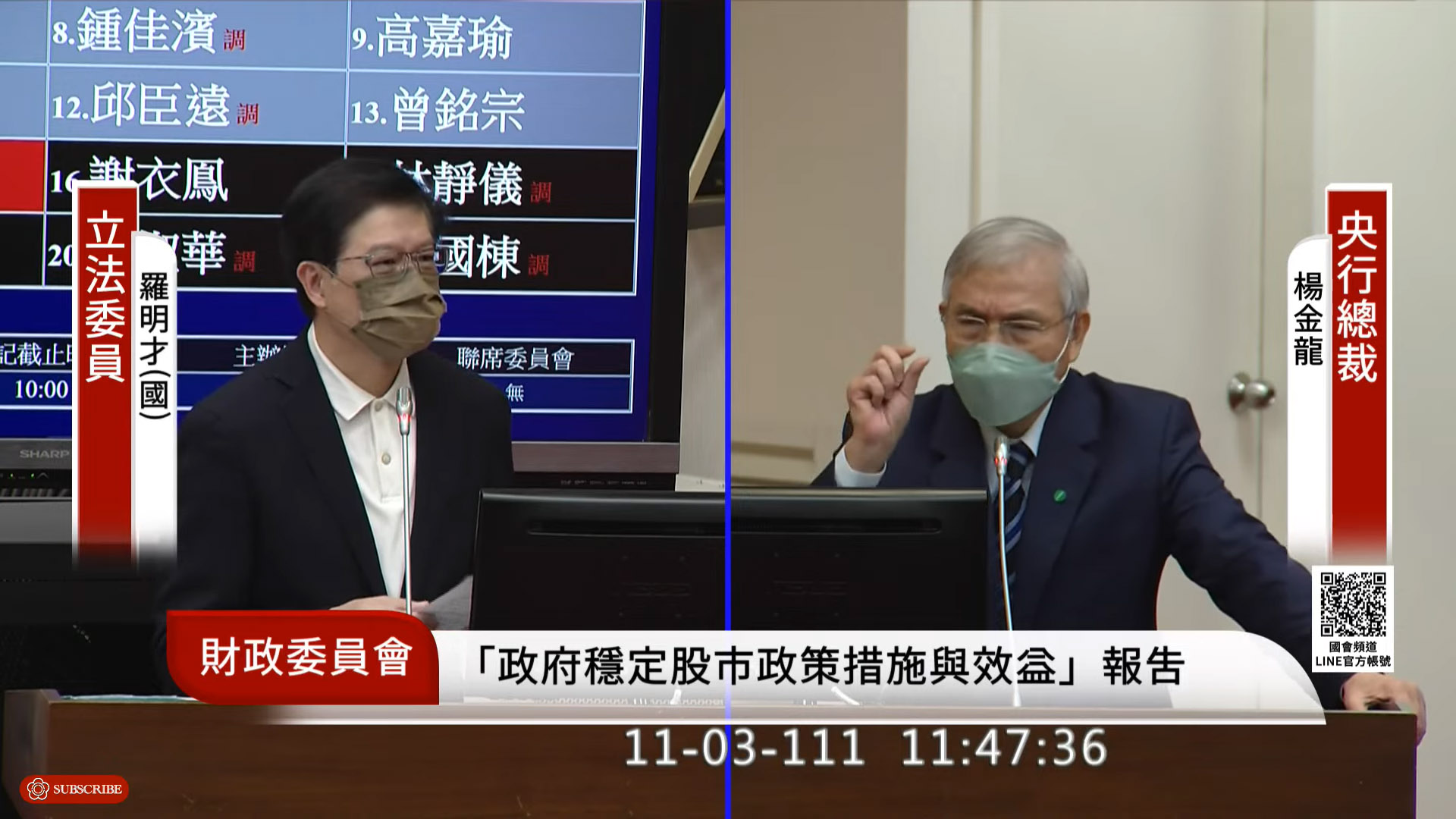 美國聯準會Fed第3度升息3碼，立委3日在立法院財委會關切，是否會重演亞洲金融風暴。中央銀行總裁楊金龍(右)對此指出，目前看來可能性不高。(翻攝自國會頻道)