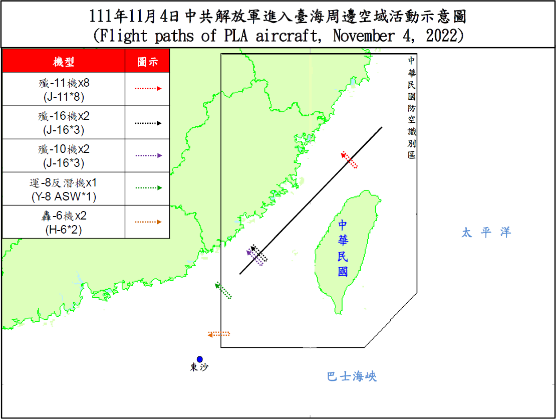 國防部4日表示，截至下午5時，偵獲共機27架次、共艦4艘次，持續於台灣周邊海空域活動。(國防部提供)