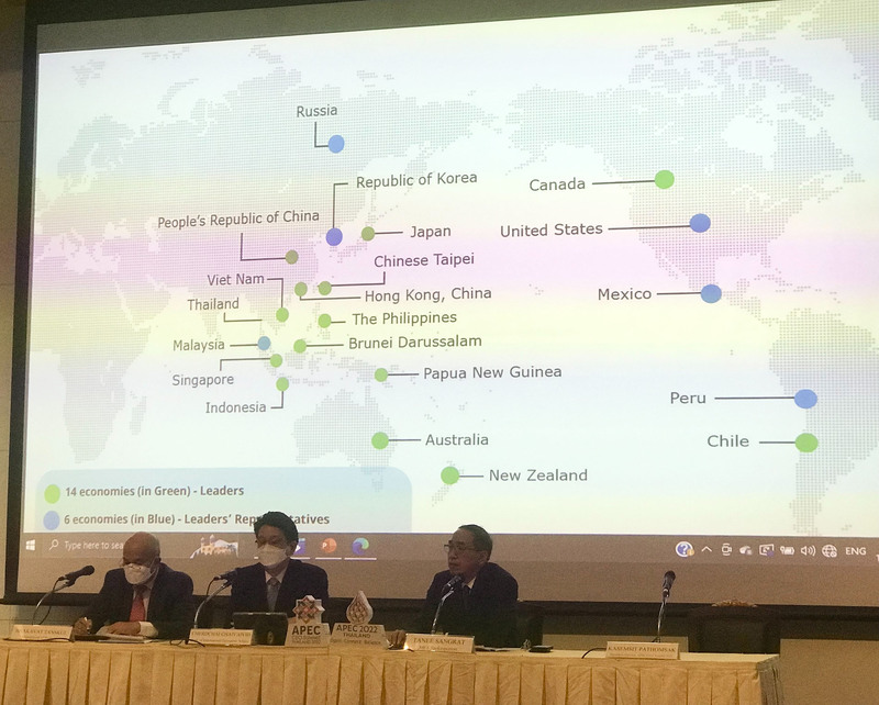 亞太經濟合作會議經濟領袖週（APEC Economic Leaders’ Week）將在14日到19日登場，泰國外交部11日舉行APEC記者會，說明會議內容和方向。 (圖：中央社)