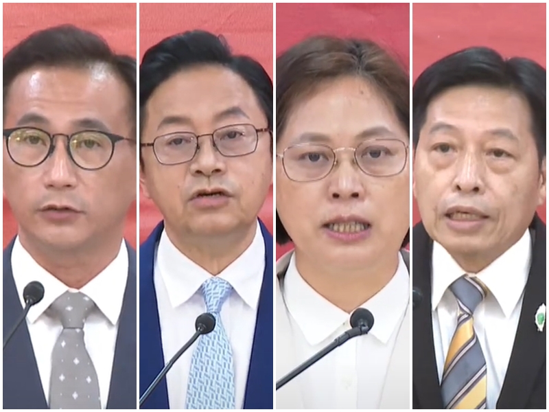 針對桃園社宅問題，鄭運鵬(左起)表示會擴大租金補貼；張善政表示將興建社會住宅；賴香伶表示要推動空餘屋釋出；鄭寶清則主張以容積換錢，解決社宅資金缺乏問題。(圖擷自YouTube)