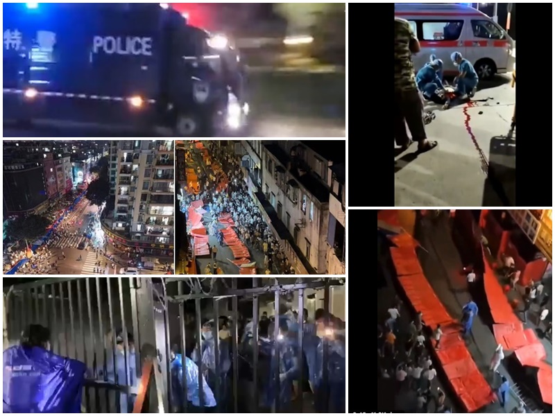 廣州海珠區延長封控，民眾不滿爆發大規模抗議。合成圖。(微博)