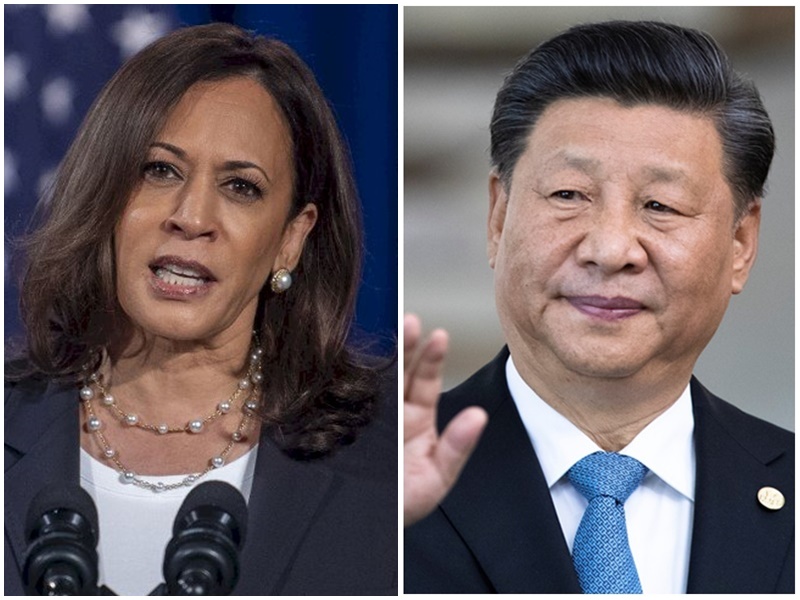 中國國家主席習近平(右)與美國副總統賀錦麗。合成圖。