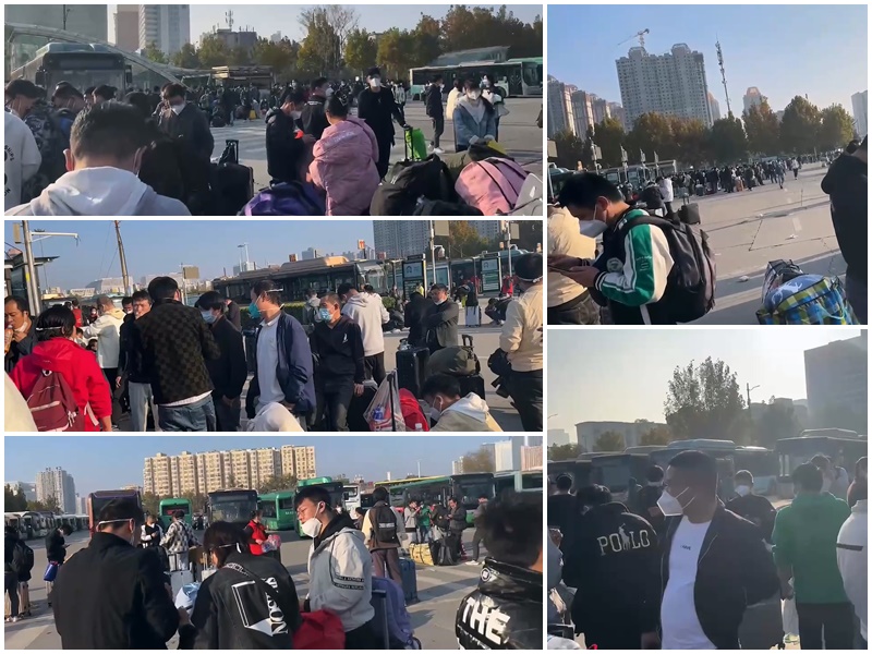 鄭州富士康再現離職返鄉潮。合成圖。(微博)