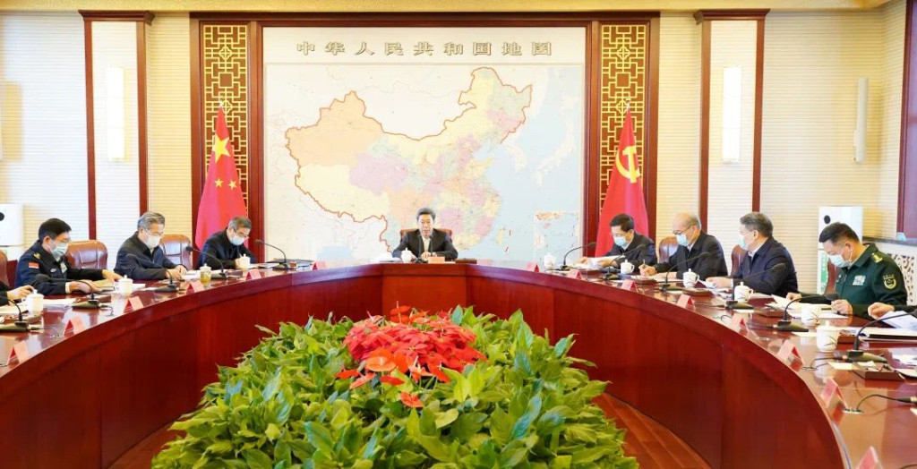 陳文清主持召開中央政法委員會全體會議。(央視截圖)