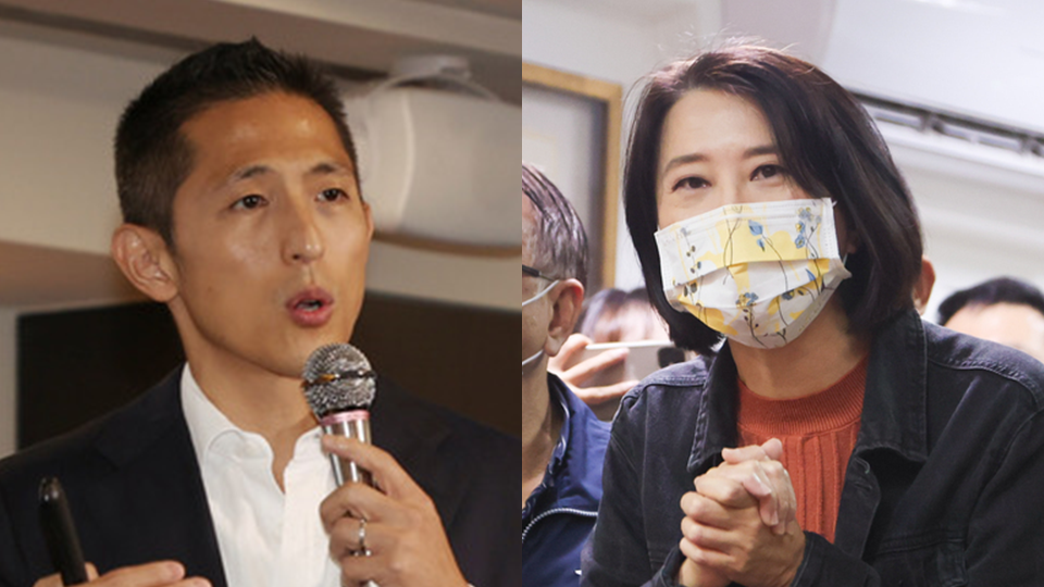 台北市第三選區立委進行補選，吳怡農13日舉行記者會，提出有關兵役的政見，同時間，王鴻薇拜訪松江里里長。(合成圖／中央社)