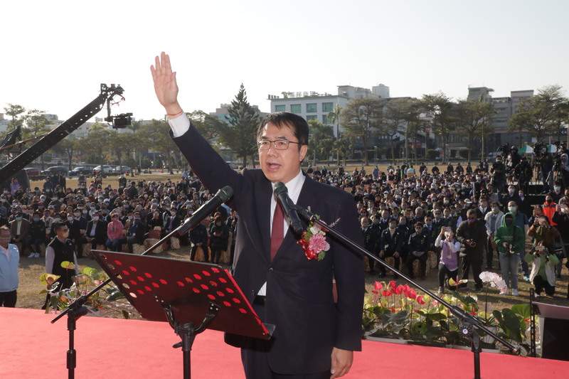 台南市長黃偉哲25日宣誓就職，展開第2個4年任期，典禮簡單隆重。 (圖：中央社)