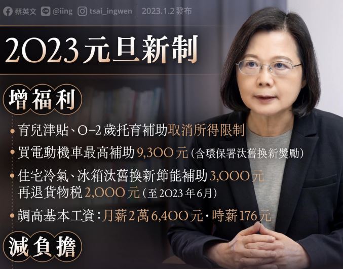 2023新制上路 蔡總統：執政團隊貼心照顧大家生活(蔡總統臉書)