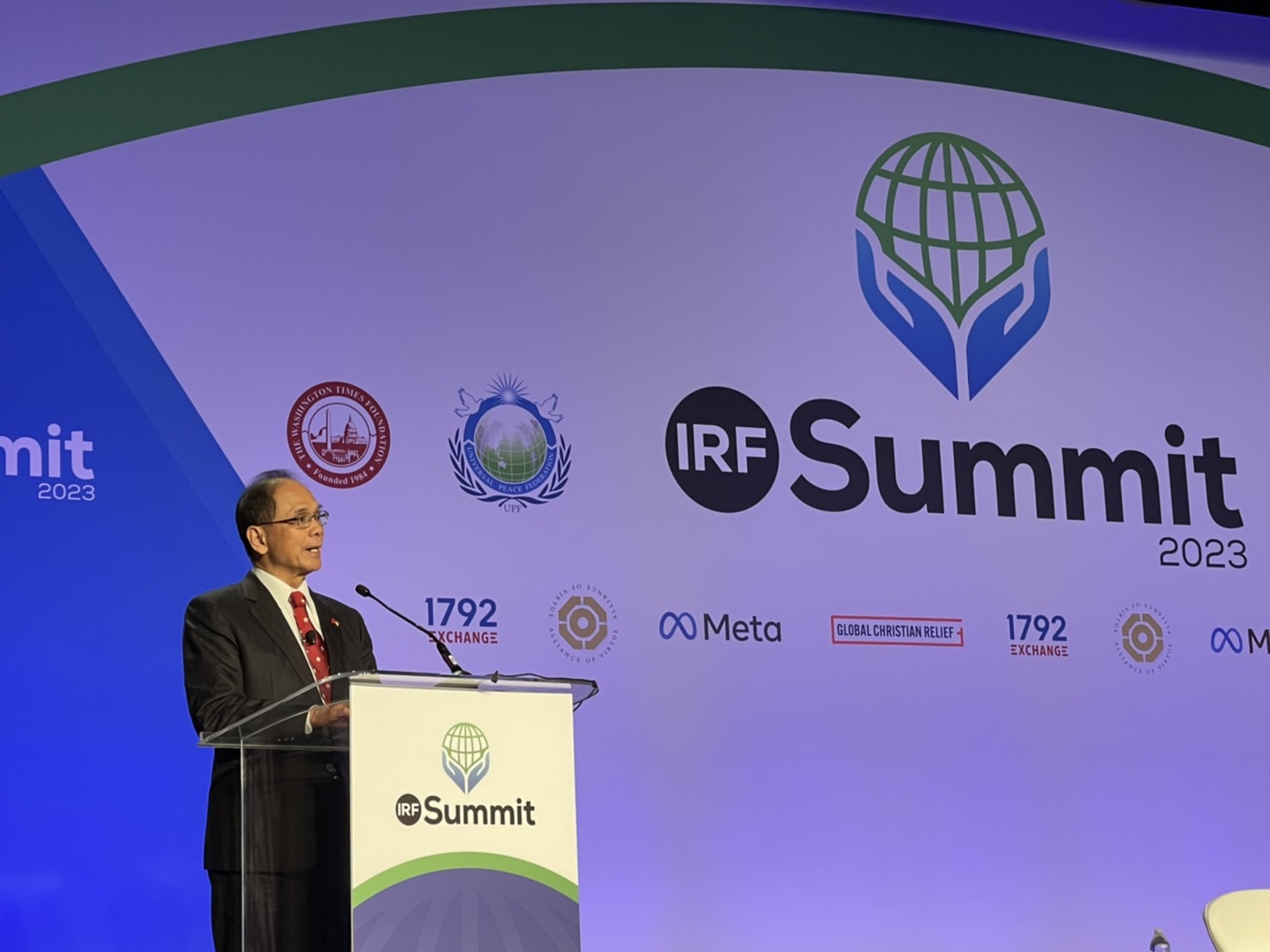 立法院長游錫堃在美東時間2月1日上午10點，受邀參加國際宗教自由高峰會演講。(立法院提供)