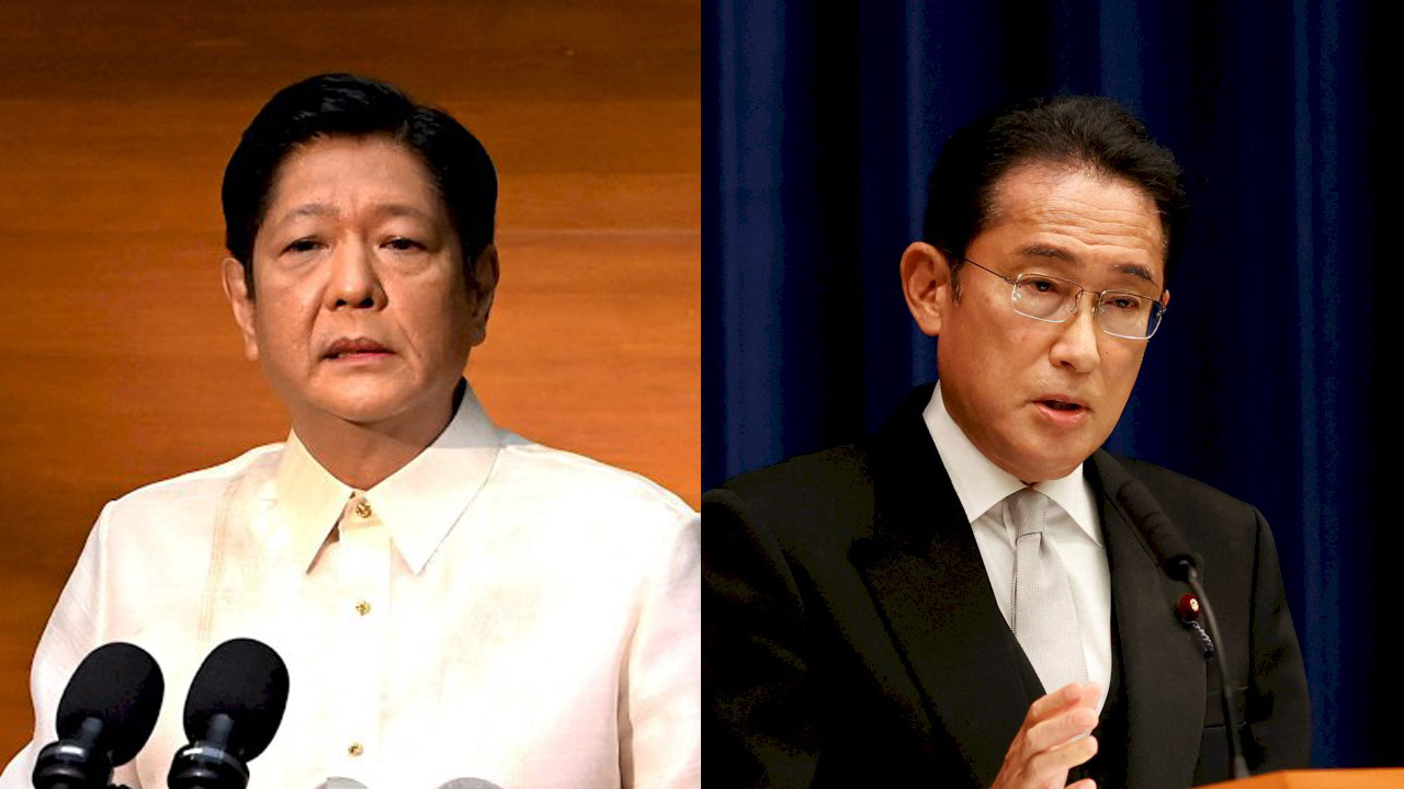 日本首相岸田文雄(右)11月將訪問菲律賓會晤菲國總統小馬可仕(左)。(資料合成照/路透社/達志影像)
