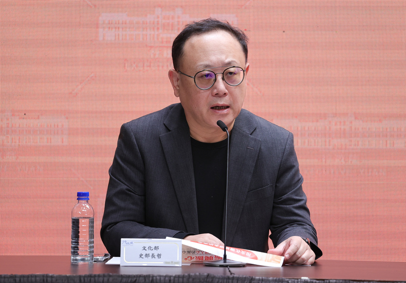 行政院會後記者會16日在新聞中心舉行，文化部長史哲（圖）出席說明。 (圖：中央社)