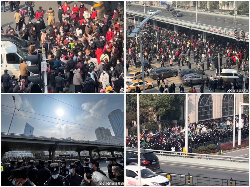 2023年2月15日，武漢上萬民衆聚集在中山公園及解放大道遊行示威。(微博)