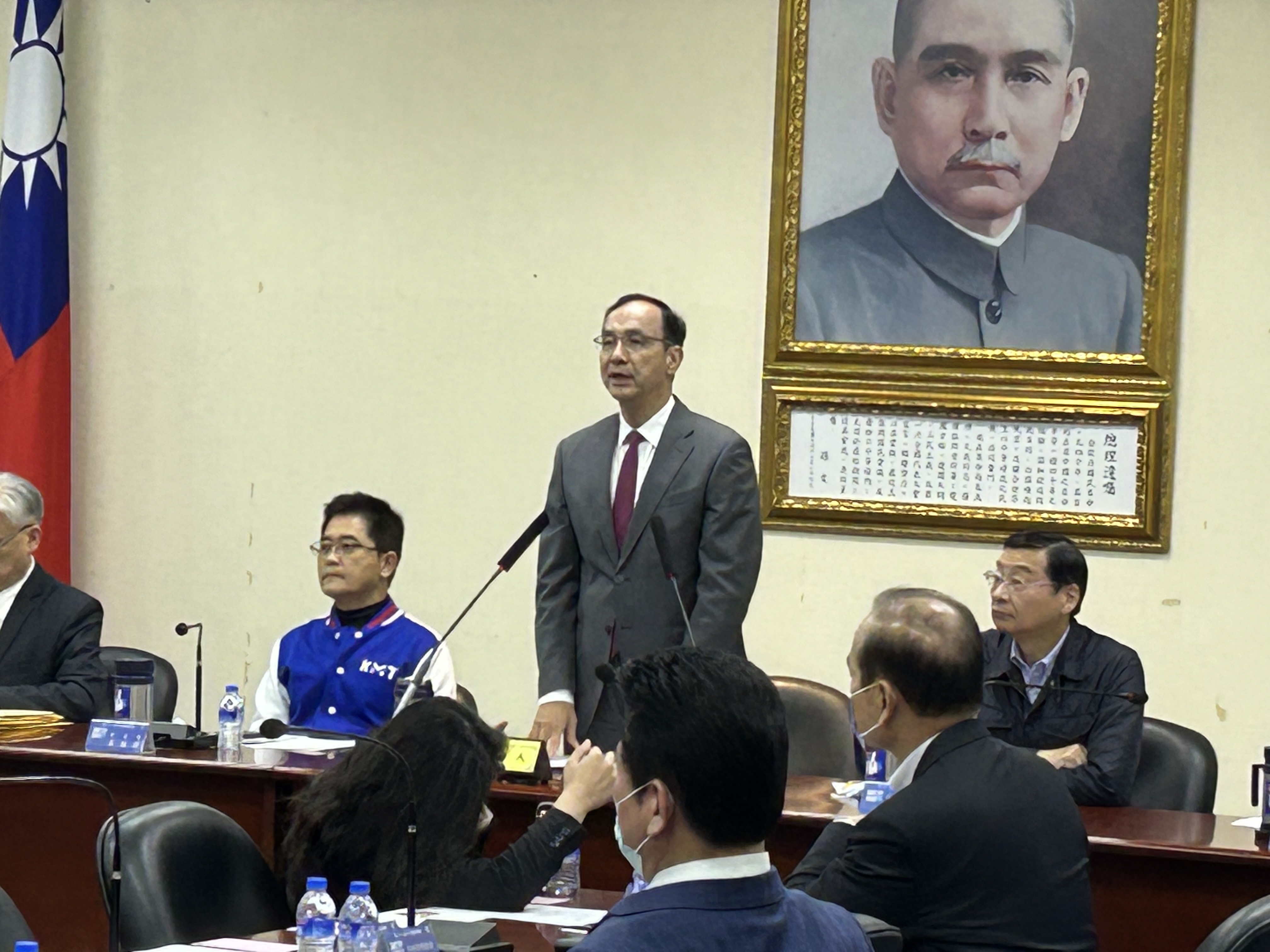 國民黨主席朱立倫今天(22日)主持中常會。(趙婉淳攝)