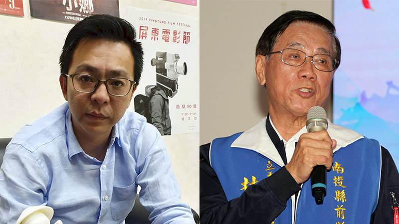 民進黨副秘書長黃建嘉(左)1日說，國民黨南投立委補選參選人林明溱(右)把不參選2024立委當成主要政見，成為史上最荒謬的參選理由。(資料合成照/圖：中央社)