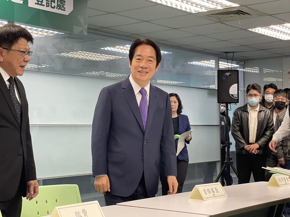 民進黨總統初選登記17日傍晚截止，因僅兼任民進黨主席的副總統賴清德1人登記，因此確定提名賴清德為民進黨「2024總統參選人」。(劉玉秋攝)