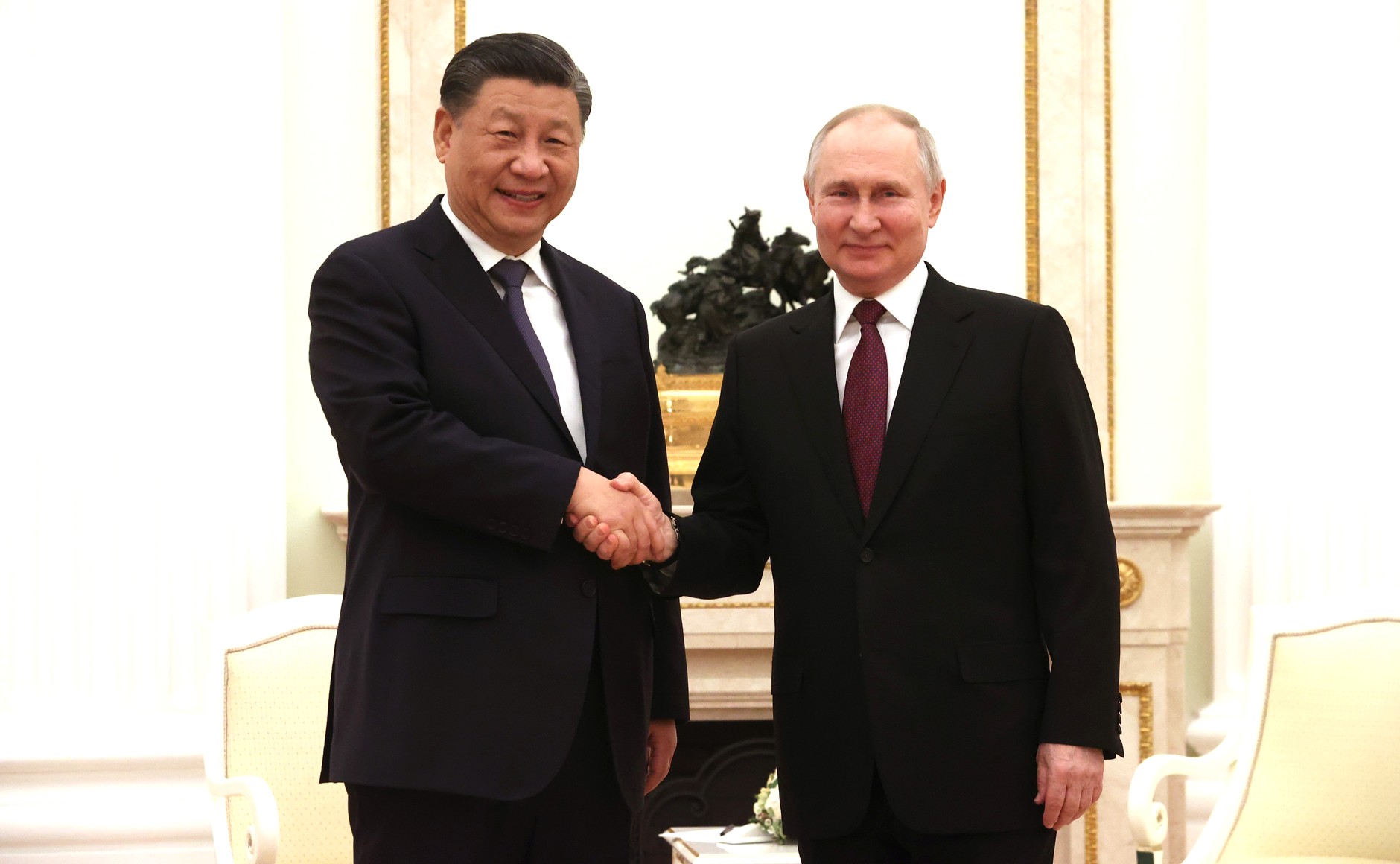 俄羅斯總統蒲亭（Vladimir Putin）20日與到訪的中國國家主席習近平進行會談。 (圖:克宮)
