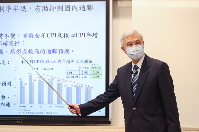 台灣中央銀行23日決議升息半碼。央行總裁楊金龍強調，央行的貨幣政策仍「適度緊縮」，還不到「鷹派」程度。(圖：中央社)