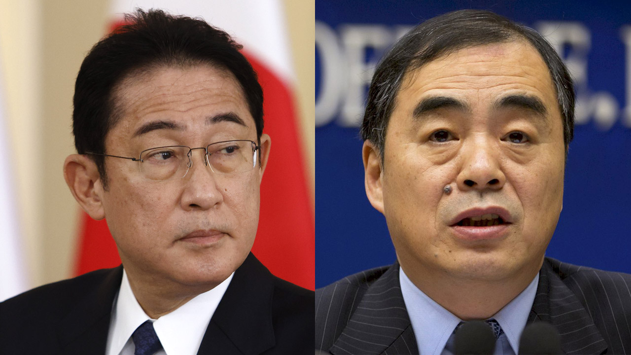 據多名日中關係消息人士透露，中國前駐日大使孔鉉佑(右)2023年2月底卸任返國前，曾提出希望向日本首相岸田文雄(左)致意，但遭日本政府拒絕。(資料合成照/美聯社/達志影像)