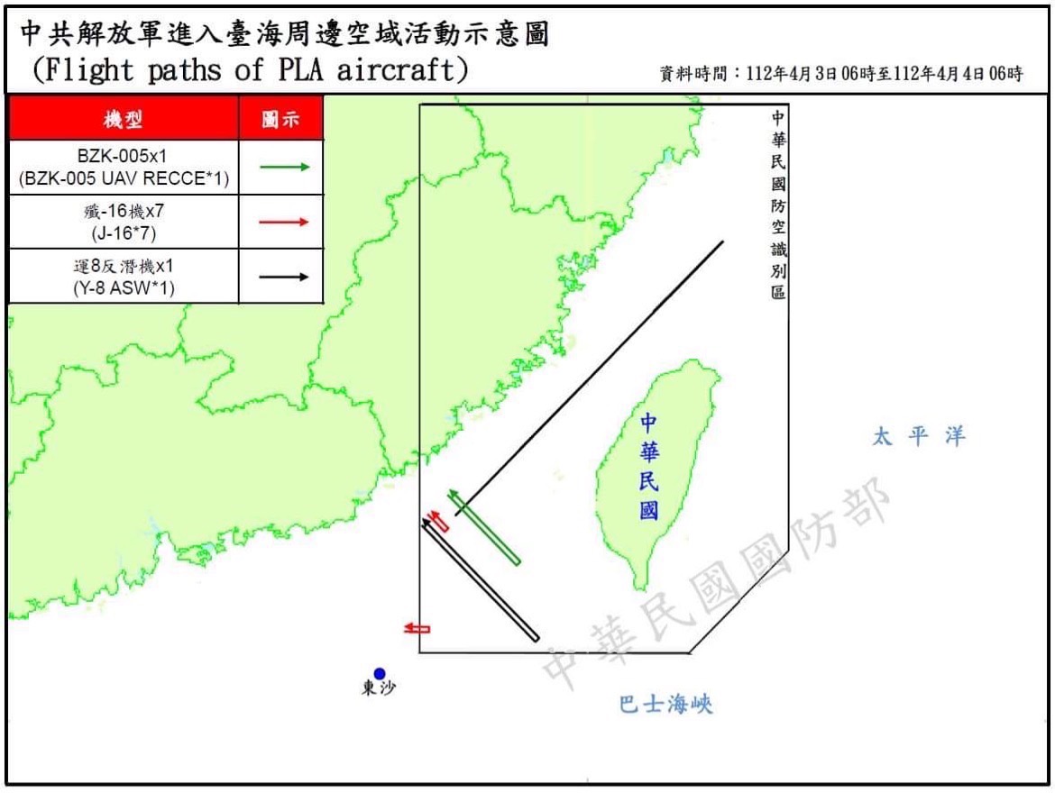 國防部統計自昨天(3日)上午6時起至今天(4日)上午6時止，共軍在台海周邊活動情況。(國防部提供)