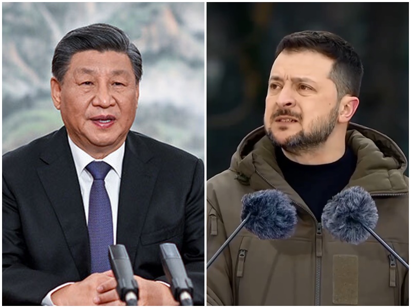 中國國家主席習近平和烏克蘭總統澤倫斯基(Volodymyr Zelenskiy)26日進行了兩人自烏戰開打以來的首次通話。(合成圖)