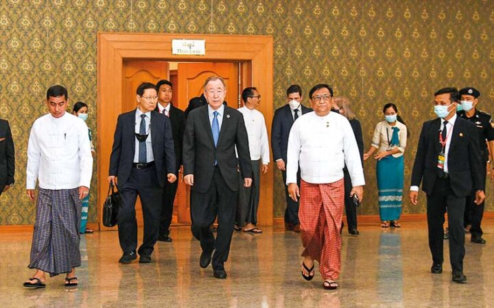 聯合國前秘書長潘基文23日下午抵達緬甸首都奈比多。 (圖:緬甸新光報)