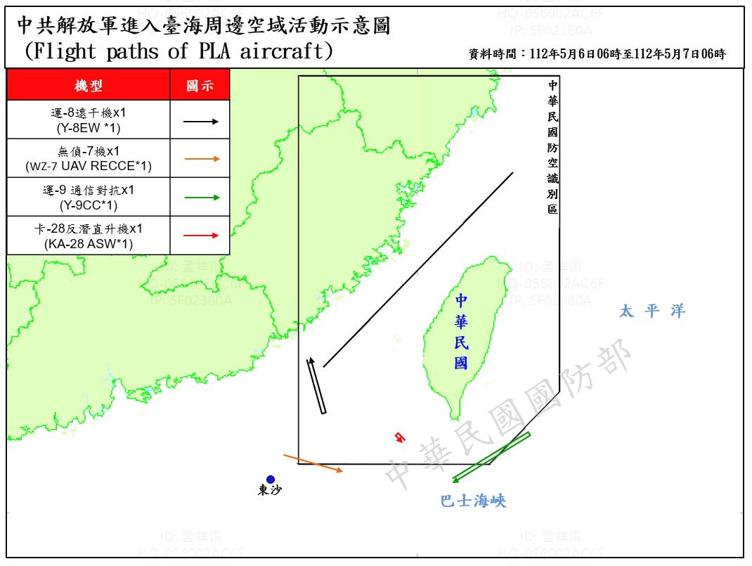 中共解放軍進入台海周邊空域活動示意圖。(圖：國防部)
