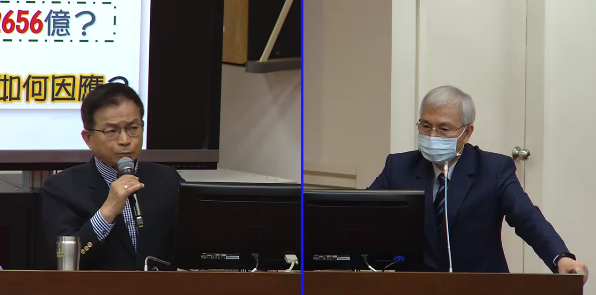 國民黨立委賴士葆(左)24日在立院財政委員會質詢央行總裁楊金龍(右)外匯存底運用情況。(圖:立法院)