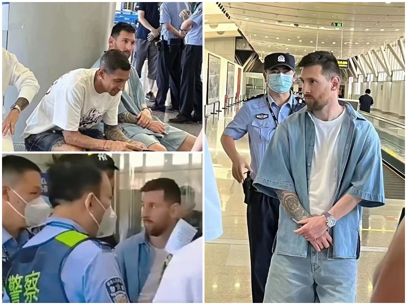 梅西10日抵達中國大陸後，卻因簽證問題被卡在北京國際機場約2小時左右。合成圖。(翻攝推特)