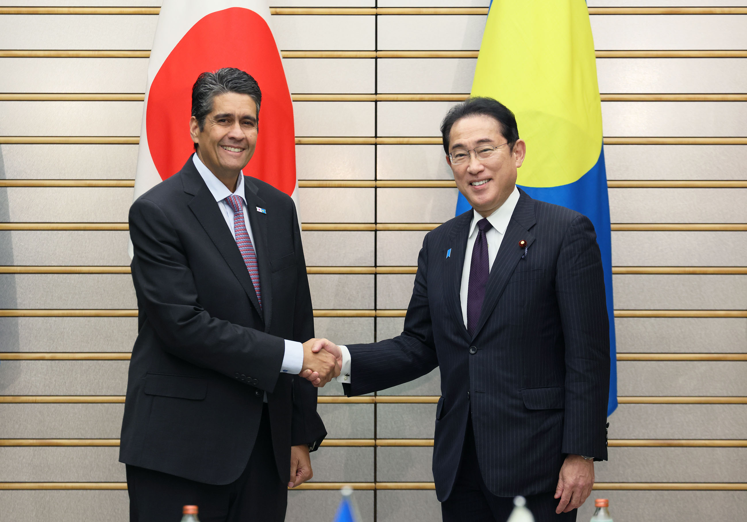 日本首相岸田文雄14日在東京與帛琉總統惠恕仁（Surangel Whipps, Jr.）會談。 (圖:日首相官邸)